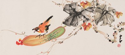 Lot 57 - ZHAO SHAO’ANG (1905-1998): ‘SPARROW ON GOURD’