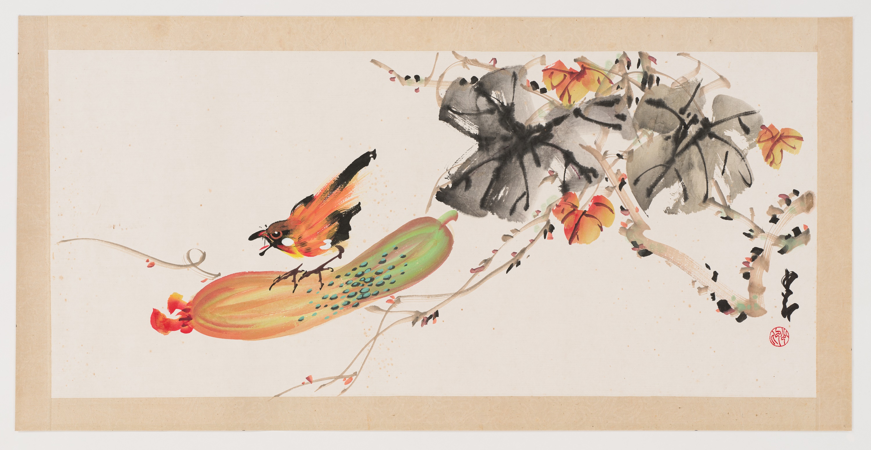 Lot 57 - ZHAO SHAO&rsquo;ANG (1905-1998): &lsquo;SPARROW ON GOURD&rsquo;