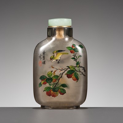 Lot 369 - AN INSIDE-PAINTED SMOKEY CRYSTAL SNUFF BOTTLE BY YE BENGQI, CHINA, 1920-1940