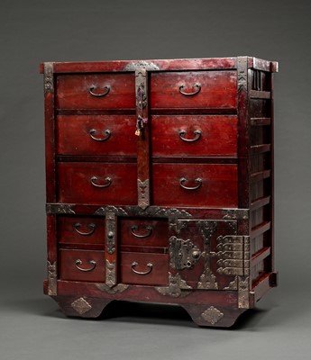 Lot 235 - A WOOD CHOBA DANSU (MERCHANT'S CHEST), 19TH CENTURY