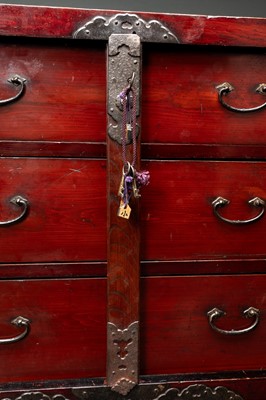 Lot 235 - A WOOD CHOBA DANSU (MERCHANT'S CHEST), 19TH CENTURY