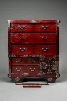 Lot 235 - A WOOD CHOBA DANSU (MERCHANT'S CHEST), 19TH CENTURY