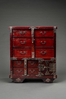 Lot 235 - A WOOD CHOBA DANSU (MERCHANT'S CHEST), 19TH CENTURY