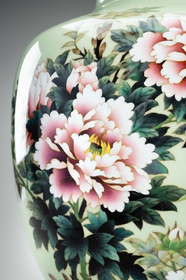 Lot 80 - A LARGE CLOISONNÉ ENAMEL VASE WITH PEONIES, c. 1930s