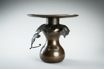 Lot 54 - HARUYAMA FUBO: A THREE-PART BRONZE USUBATA VASE WITH VINES