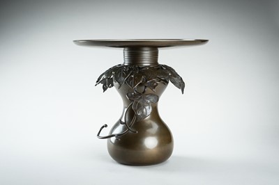 Lot 54 - HARUYAMA FUBO: A THREE-PART BRONZE USUBATA VASE WITH VINES