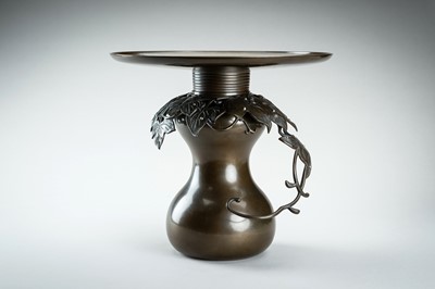 Lot 54 - HARUYAMA FUBO: A THREE-PART BRONZE USUBATA VASE WITH VINES