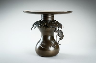 Lot 54 - HARUYAMA FUBO: A THREE-PART BRONZE USUBATA VASE WITH VINES