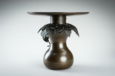 Lot 54 - HARUYAMA FUBO: A THREE-PART BRONZE USUBATA VASE WITH VINES