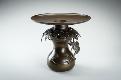 Lot 54 - HARUYAMA FUBO: A THREE-PART BRONZE USUBATA VASE WITH VINES