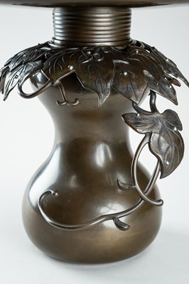 Lot 54 - HARUYAMA FUBO: A THREE-PART BRONZE USUBATA VASE WITH VINES