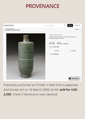 Lot 59 - HASUDA SHUGORO: A GREEN PATINATED BRONZE VASE