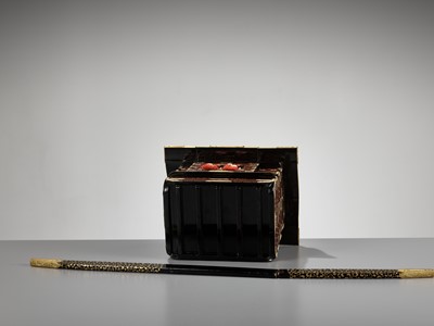 Lot 198 - A LACQUER MINIATURE KAGO (PALANQUIN)