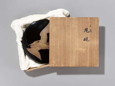 Lot 39 - A LACQUER SUZURIBAKO (WRITING BOX) DEPICTING A HERON