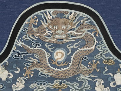 Lot 398 - A BLUE-GROUND KESI ‘DRAGON’ PANEL, QING DYNASTY