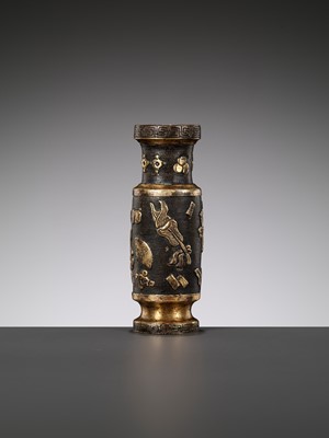Lot 617 - A PARCEL-GILT BRONZE TOOL VASE BY HU WENMING, MING DYNASTY