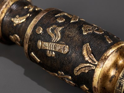 Lot 617 - A PARCEL-GILT BRONZE TOOL VASE BY HU WENMING, MING DYNASTY