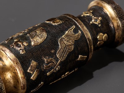 Lot 617 - A PARCEL-GILT BRONZE TOOL VASE BY HU WENMING, MING DYNASTY