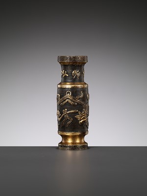 Lot 617 - A PARCEL-GILT BRONZE TOOL VASE BY HU WENMING, MING DYNASTY