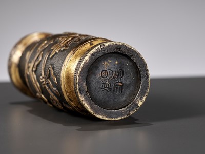 Lot 617 - A PARCEL-GILT BRONZE TOOL VASE BY HU WENMING, MING DYNASTY