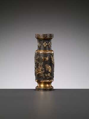 Lot 617 - A PARCEL-GILT BRONZE TOOL VASE BY HU WENMING, MING DYNASTY