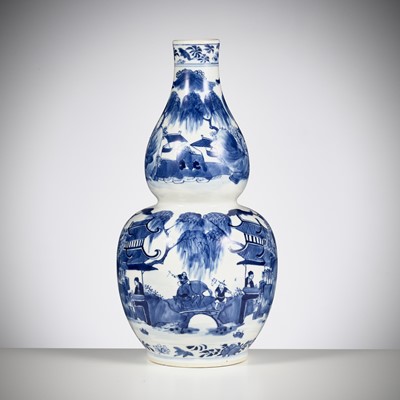 Lot 247 - A BLUE AND WHITE DOUBLE-GOURD ‘WATER TOWN’ VASE, CHINA, 19TH CENTURY