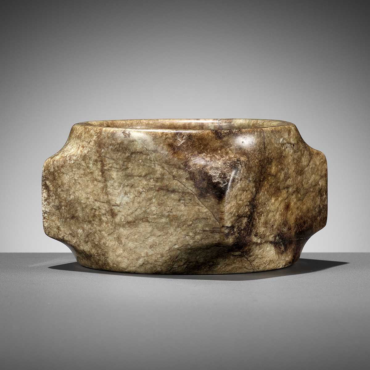 Lot 42 - A MOTTLED JADE CONG, LATE NEOLITHIC TO SHANG DYNASTY