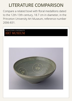 Lot 466 - A SLIP-INLAID CELADON-GLAZED STONEWARE ‘FLORAL’ BOWL, GORYEO DYNASTY