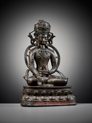 Lot 174 - A LARGE BRONZE FIGURE OF RATNASAMBHAVA, CENTRAL TIBET, 13TH-14TH CENTURY