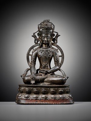 Lot 174 - A LARGE BRONZE FIGURE OF RATNASAMBHAVA, CENTRAL TIBET, 13TH-14TH CENTURY