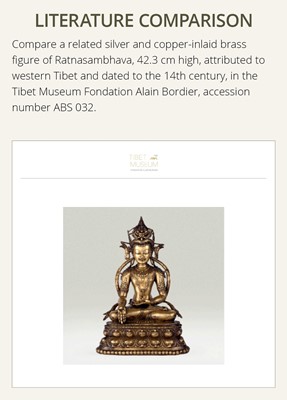 Lot 174 - A LARGE BRONZE FIGURE OF RATNASAMBHAVA, CENTRAL TIBET, 13TH-14TH CENTURY