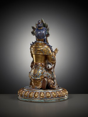 Lot 121 - A ROBIN’S-EGG-GLAZED AND GILT PORCELAIN FIGURE OF A BODHISATTVA, QIANLONG TO JIAQING PERIOD