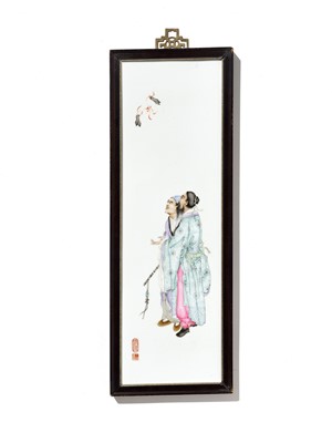 Lot 138 - A COMPLETE SET OF FOUR FAMILLE ROSE ‘EIGHT IMMORTALS’ PLAQUES, BY WANG QI (1884-1937)