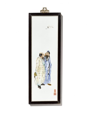 Lot 138 - A COMPLETE SET OF FOUR FAMILLE ROSE ‘EIGHT IMMORTALS’ PLAQUES, BY WANG QI (1884-1937)