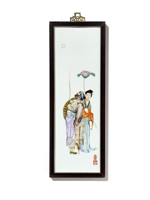 Lot 138 - A COMPLETE SET OF FOUR FAMILLE ROSE ‘EIGHT IMMORTALS’ PLAQUES, BY WANG QI (1884-1937)