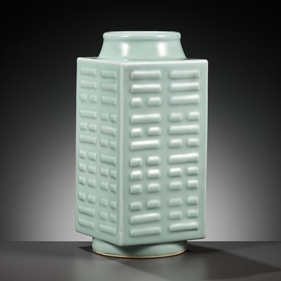Lot 268 - A CELADON-GLAZED CONG-SHAPED ‘TRIGRAMS’ VASE, GUANGXU MARK AND PERIOD