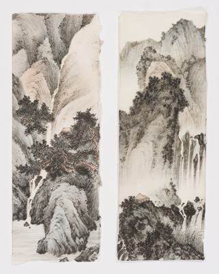 Lot 365 - A PAIR OF PAINTINGS DEPICTING WATERFALLS