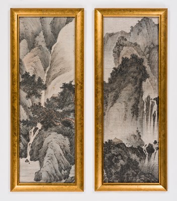 Lot 365 - A PAIR OF PAINTINGS DEPICTING WATERFALLS