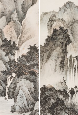 Lot 365 - A PAIR OF PAINTINGS DEPICTING WATERFALLS