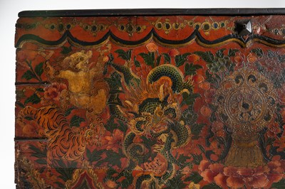 Lot 197 - A LARGE TIBETAN WOOD STORAGE TRUNK, 19th CENTURY