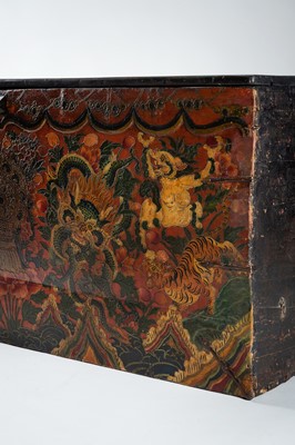 Lot 197 - A LARGE TIBETAN WOOD STORAGE TRUNK, 19th CENTURY