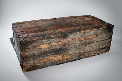 Lot 197 - A LARGE TIBETAN WOOD STORAGE TRUNK, 19th CENTURY