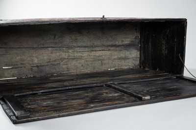 Lot 197 - A LARGE TIBETAN WOOD STORAGE TRUNK, 19th CENTURY