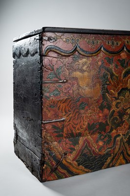 Lot 197 - A LARGE TIBETAN WOOD STORAGE TRUNK, 19th CENTURY