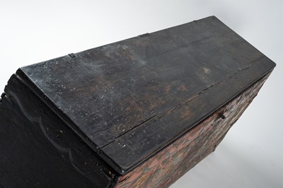 Lot 197 - A LARGE TIBETAN WOOD STORAGE TRUNK, 19th CENTURY