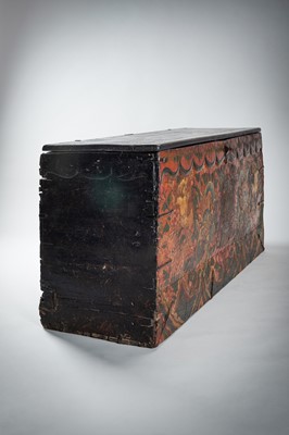 Lot 197 - A LARGE TIBETAN WOOD STORAGE TRUNK, 19th CENTURY