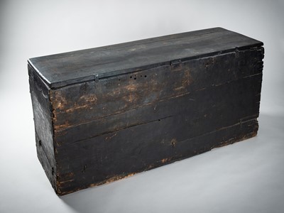 Lot 197 - A LARGE TIBETAN WOOD STORAGE TRUNK, 19th CENTURY