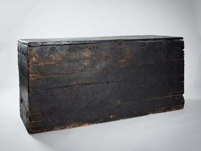 Lot 197 - A LARGE TIBETAN WOOD STORAGE TRUNK, 19th CENTURY