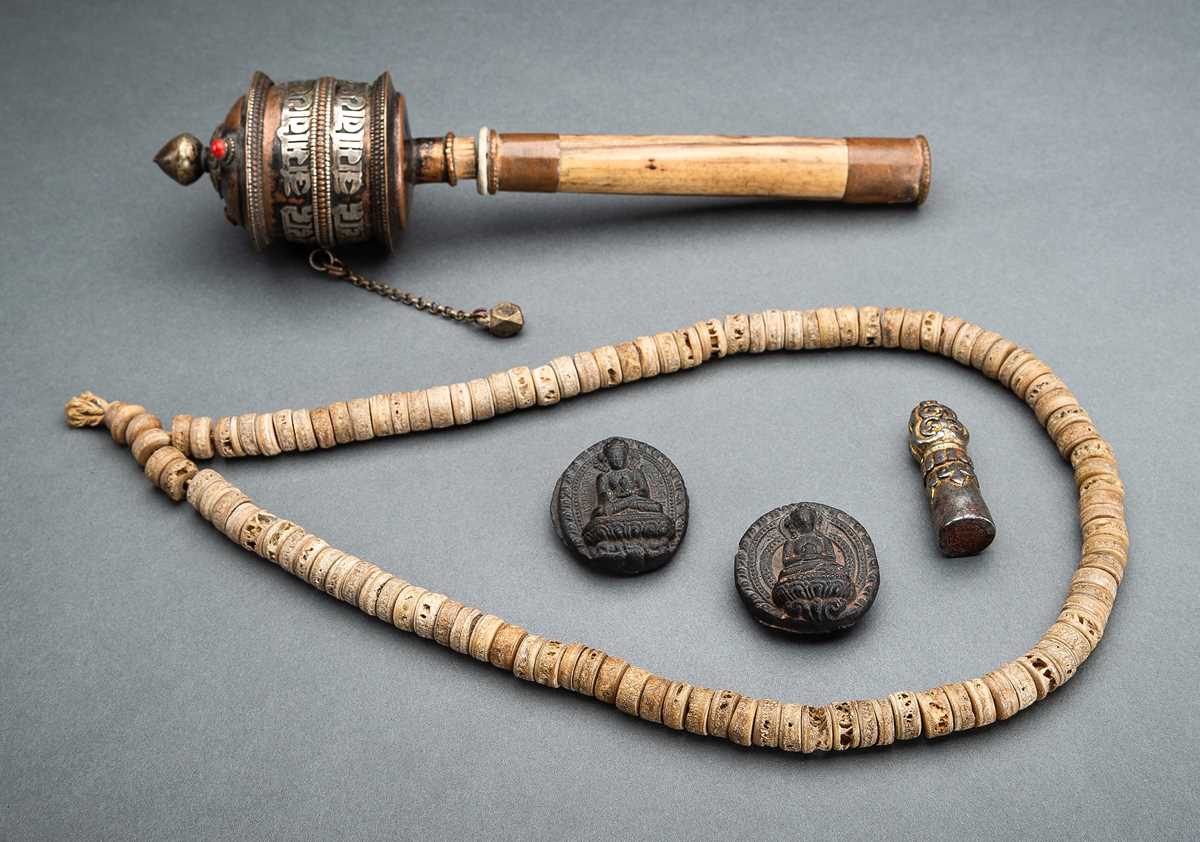 Lot 209 - A GROUP OF FIVE ANTIQUE TIBETAN RITUAL