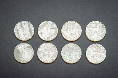 Lot 43 - A SET OF 14 MOTHER OF PEARL GAMING TOKENS